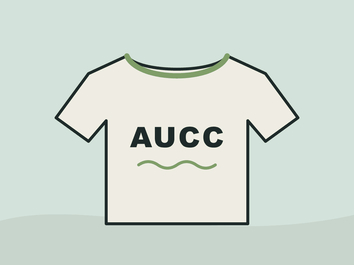 Illustration of a cream AUCC t-shirt